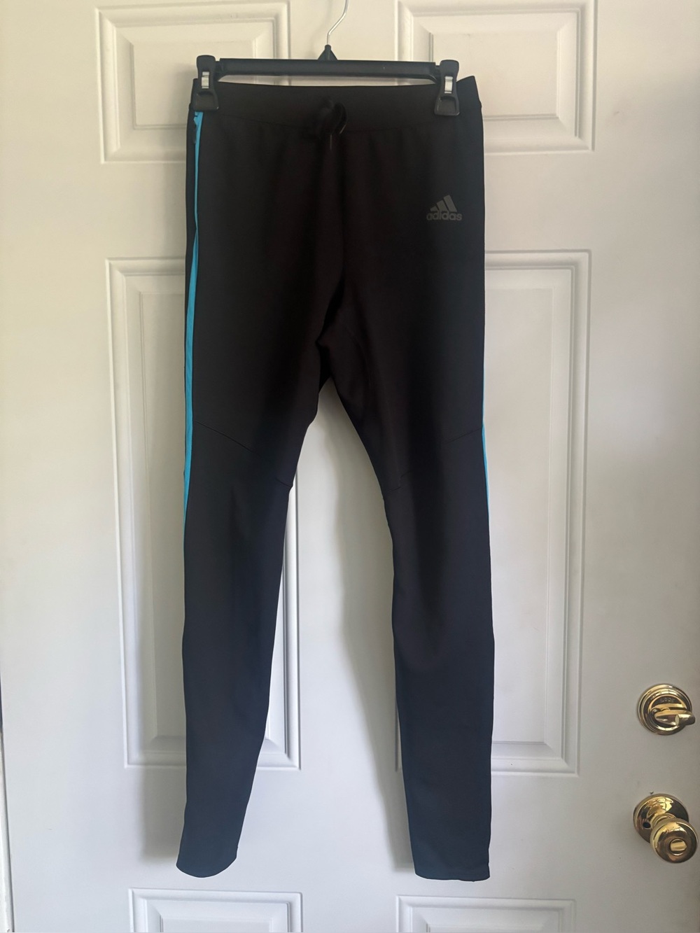 Adias Black Climacool Joggers with Teal Side Stripe, Size Medium